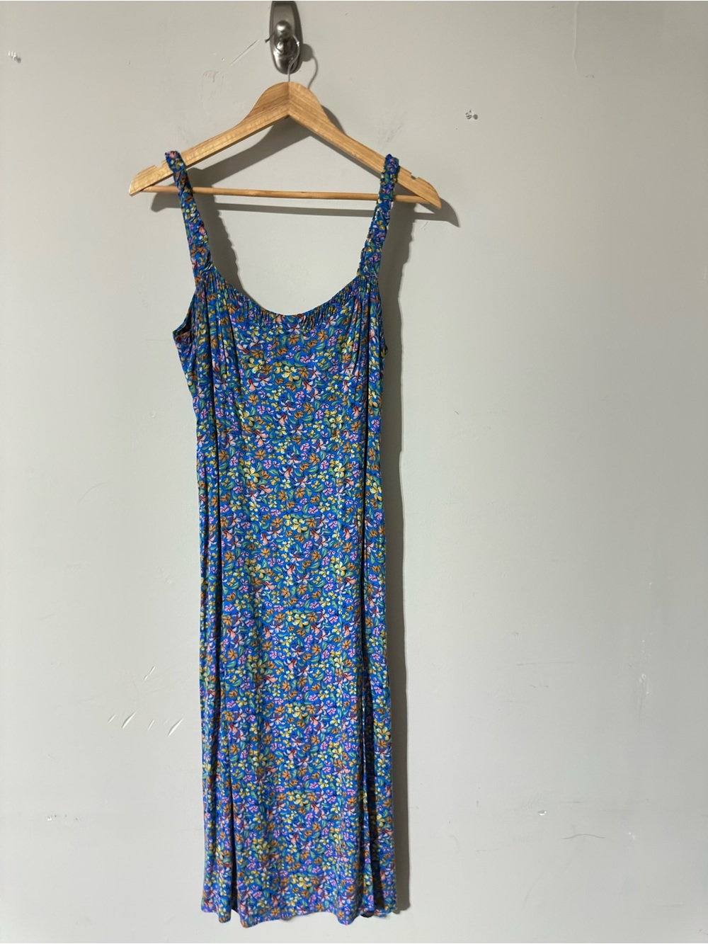 Zara Floral Smocked Maxi Dress Size M Blue Multicolor Sleeveless Boho Summer
